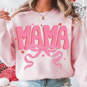 Coquette Valentine Mama Shirt Valentines Pink Bow Hoodie Pink Mama Sweatshirt Valentines Day Tshirt Mama Valentines Shirt giftyzy 2