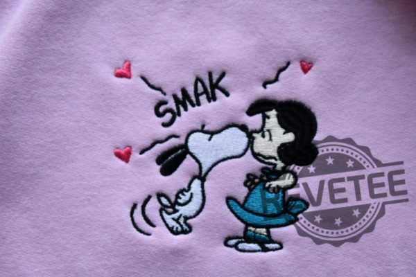 Snoopy Lucy Valentines Kiss Embroidered Sweatshirt Tshirt Hoodie Tee Gift For Him Her Embroidery Shirts Valentine Unique revetee 1