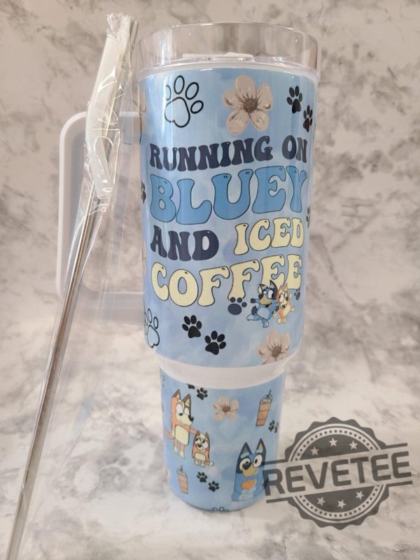 Bluey Dog Cartoon Character Stanley Cup 40 Oz Tumbler Gift For Her Ice Coffee Cup Birthday Gift For Friend Water Bottle Unique revetee 1