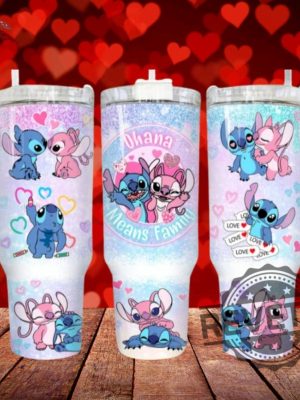 Stitch Ohana Means Family Stanley Cup Valentines Day 40Oz Tumbler Cute Cartoon Alien Characters Tumbler Gift For Her Him Unique revetee 1 1