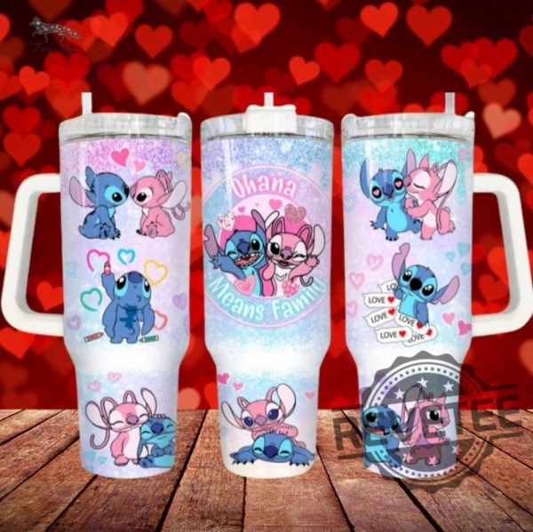 Stitch Ohana Means Family Stanley Cup Valentines Day 40Oz Tumbler Cute Cartoon Alien Characters Tumbler Gift For Her Him Unique revetee 1 1