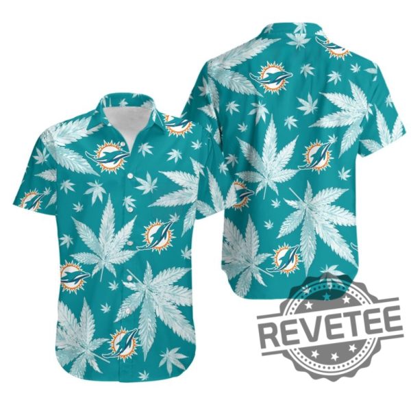 Miami Dolphins Weed Pattern Hawaiian Shirt Aloha Shirt Button Up Shirts Limited Edition Gifft For Fan Nfl Mens Womens Unique revetee 1