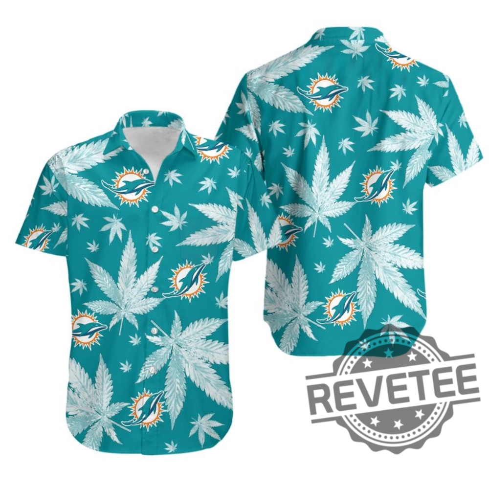 Miami Dolphins Weed Pattern Hawaiian Shirt Aloha Shirt Button Up Shirts Limited Edition Gifft For Fan Nfl Mens Womens Unique