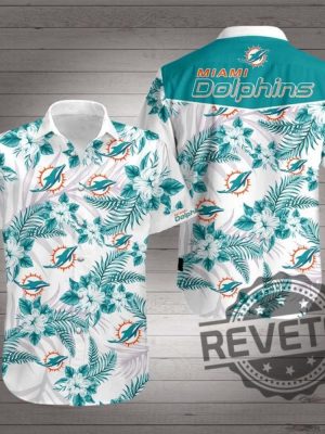 Miami Dolphins Hawaiian Shirt Aloha Shirts Button Up Shirt Gift For Fan Nfl Men Women Unique revetee 1 1