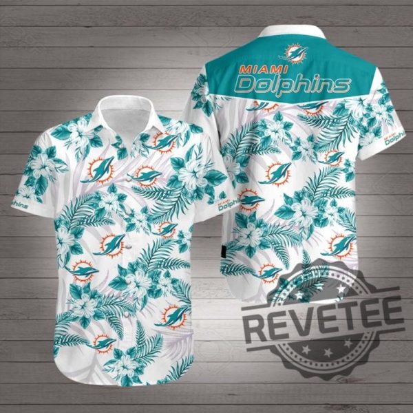 Miami Dolphins Hawaiian Shirt Aloha Shirts Button Up Shirt Gift For Fan Nfl Men Women Unique revetee 1 1