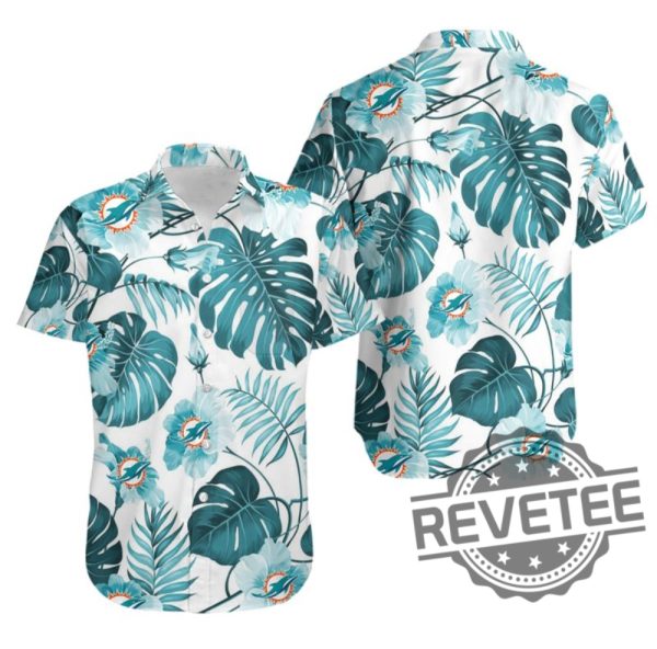 Miami Dolphins Tropical Flower Summer Hawaiian Shirt Aloha Shirts Button Up Shirt Gifts For Nfl Fan Limited Edition Unique revetee 1