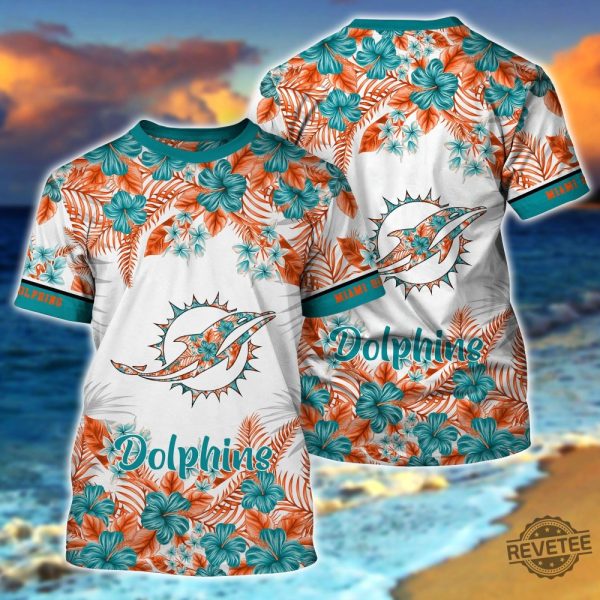 Miami Dolphins Flower Hawaiian Shirt And Short Button Up Shirt Aloha Shirts Gift For Nfl Fan Him Her Unique revetee 1 1