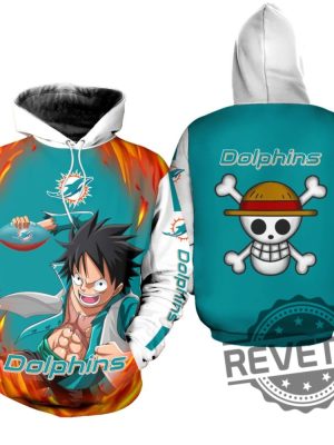 One Piece Luffy Miami Dolphins Hoodie Tshirt Sweatshirt 3D All Over Printed Shirts Sweater Pullover Limited Edition Unique revetee 1 1