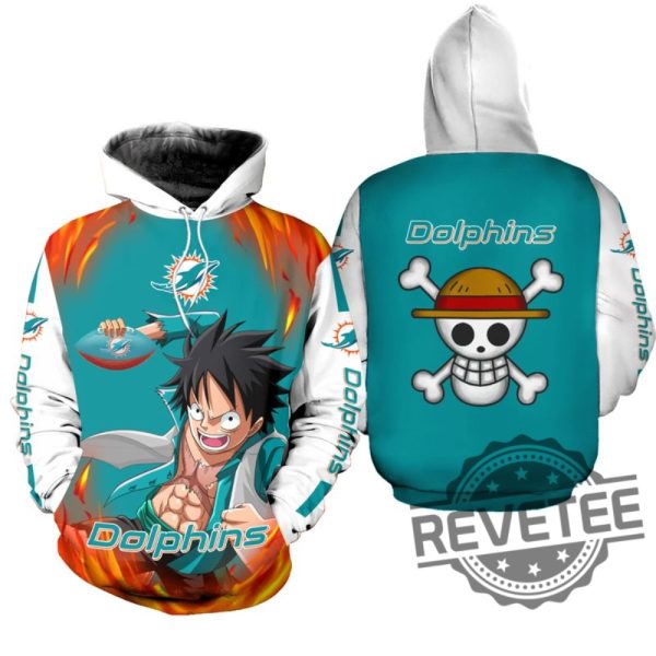 One Piece Luffy Miami Dolphins Hoodie Tshirt Sweatshirt 3D All Over Printed Shirts Sweater Pullover Limited Edition Unique revetee 1 1