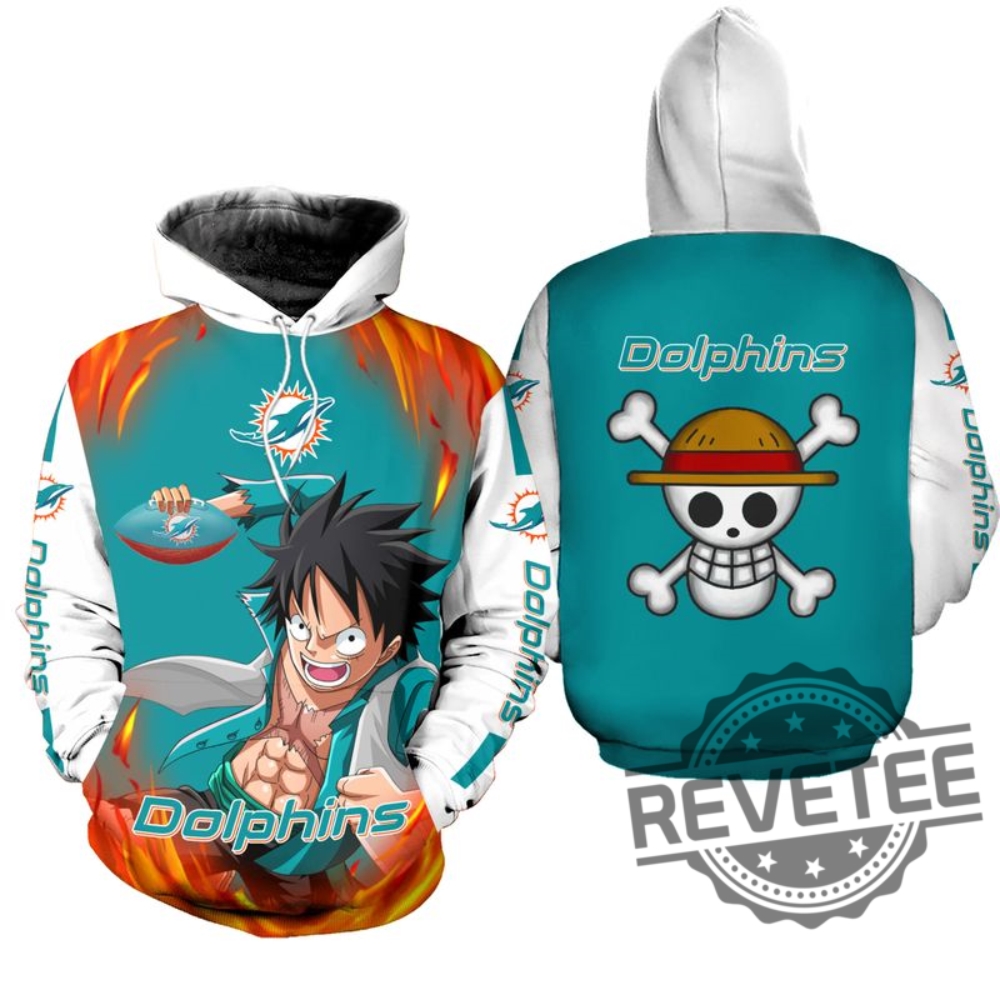 One Piece Luffy Miami Dolphins Hoodie Tshirt Sweatshirt 3D All Over Printed Shirts Sweater Pullover Limited Edition Unique