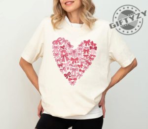 Coquette Bow Valentines Day Shirt Pink Bow Heart Valentine Sweatshirt Pink Bow Valentines Day Hoodie Retro Valentine Day Bow Tshirt giftyzy 3