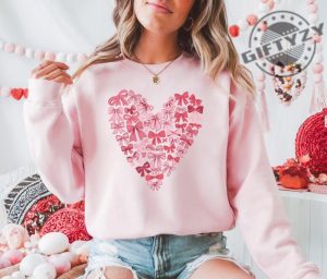 Coquette Bow Valentines Day Shirt Pink Bow Heart Valentine Sweatshirt Pink Bow Valentines Day Hoodie Retro Valentine Day Bow Tshirt giftyzy 7