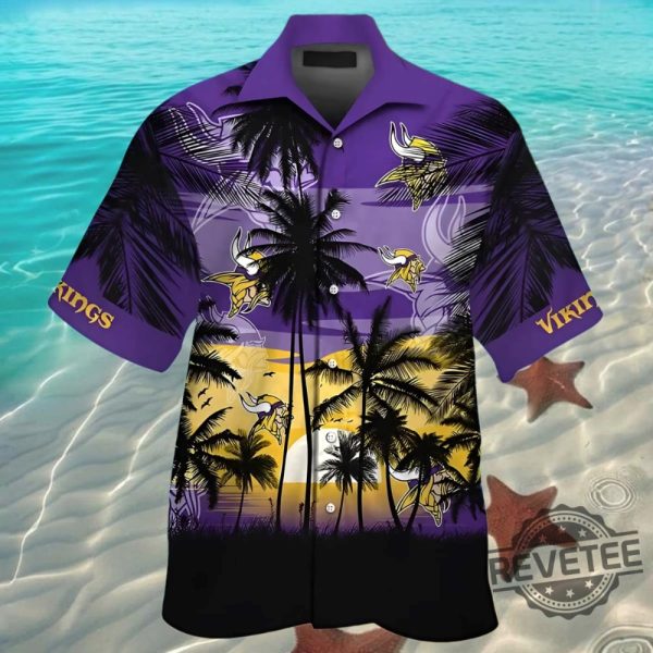 Minnesota Vikings Sunset Hawaiian Shirt Gift For Viking Fan Aloha Shirt Button Up Shirt Gameday Shirts Unique revetee 1 1