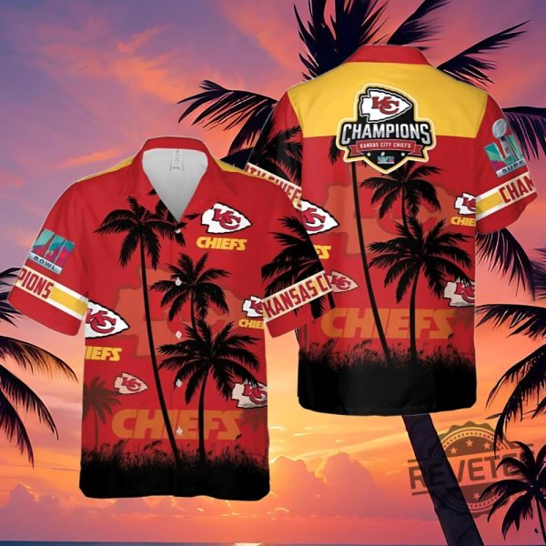 New Kansas City Chiefs Super Bowl Hawaiian Shirt And Short Gifts For Fan Kc Chiefs Champs Superbowl Aloha Shirt Button Up Shirts Unique revetee 1 2