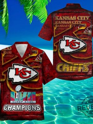 Kansas City Chiefs Super Bowl Lvii Champions Hawaiian Shirt Gift For Fan Kc Chiefs Champs Superbowl Aloha Shirt Button Up Shirts Unique revetee 1 1