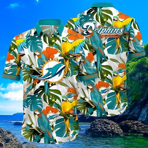 Tropical Summer Miami Dolphins Hawaiian Shirt Gift For Fan Nfl Aloha Shirt Button Up Shirts Gift For Fan Unique revetee 1 2