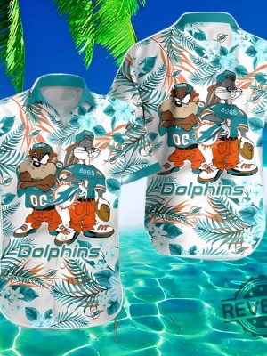 Taz And Bugs Miami Dolphins Hawaiian Shirt Gifts For Fan Nfl Gift Aloha Shirt Button Up Shirts Unique revetee 1 1