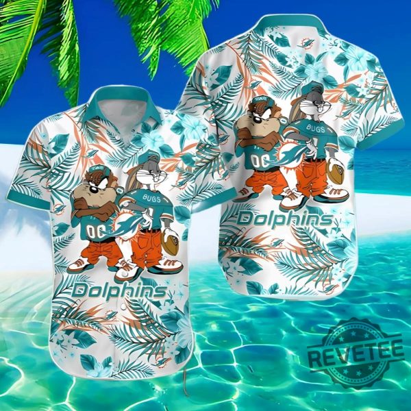 Taz And Bugs Miami Dolphins Hawaiian Shirt Gifts For Fan Nfl Gift Aloha Shirt Button Up Shirts Unique revetee 1 1