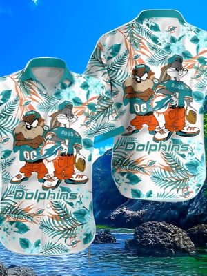 Taz And Bugs Miami Dolphins Hawaiian Shirt Gifts For Fan Nfl Gift Aloha Shirt Button Up Shirts Unique revetee 1 2