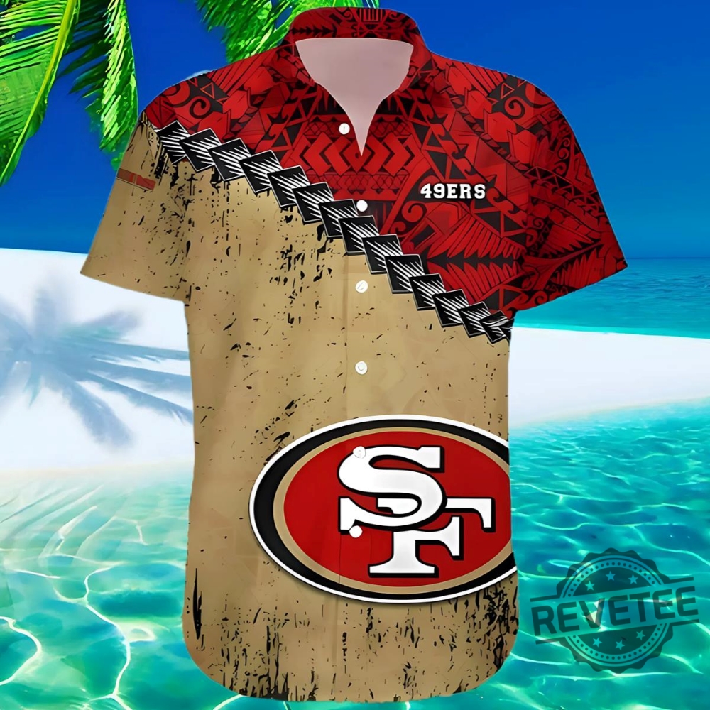 San Francisco 49Ers Grunge Polynesian Tattoo Hawaiian Shirt Gift For Fan Niners Mens Womens Aloha Shirt Button Up Shirts Unique