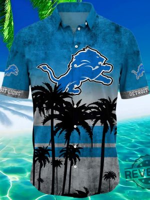 Detroit Lions Palm Horizon Hawaiian Shirt Aloha Shirt Button Up Shirts Gifts For Fan Mens Womens Unique revetee 1 1