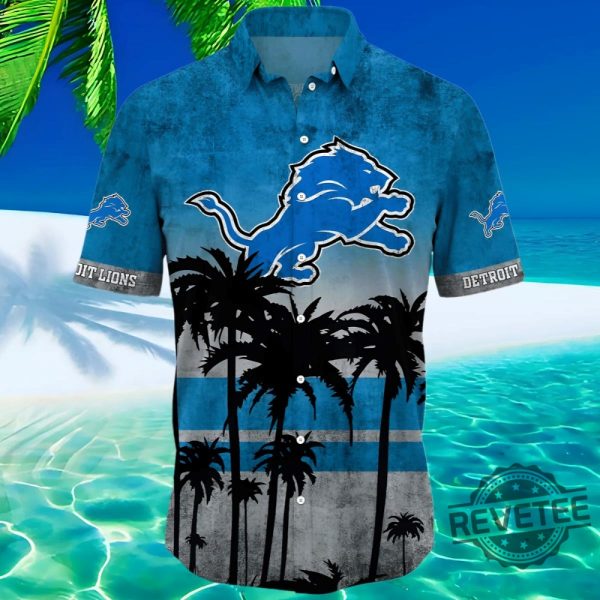 Detroit Lions Palm Horizon Hawaiian Shirt Aloha Shirt Button Up Shirts Gifts For Fan Mens Womens Unique revetee 1 1