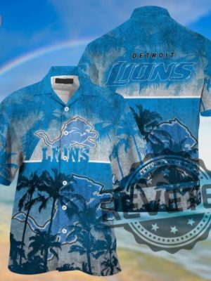 Detroit Lions Palm Hawaiian Shirt Aloha Shirt Button Up Shirts Gift For Fan Husband Dad Unique revetee 1 1