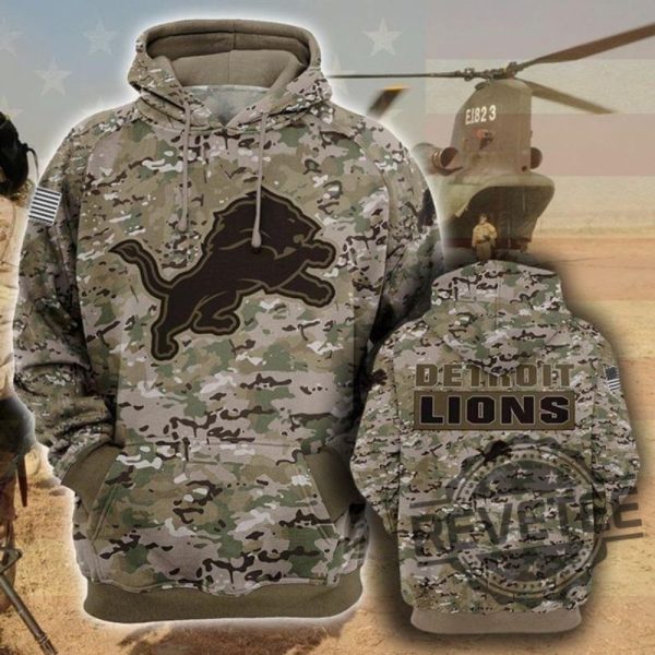 Detroit Lions Camouflage Veteran 3D All Over Printed Tshirt Hoodie Sweatshirt Tee Gift For Fan Sweater Pullover Hoodies Unique revetee 1 1