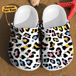 colorful cheetah print crocs clog shoes