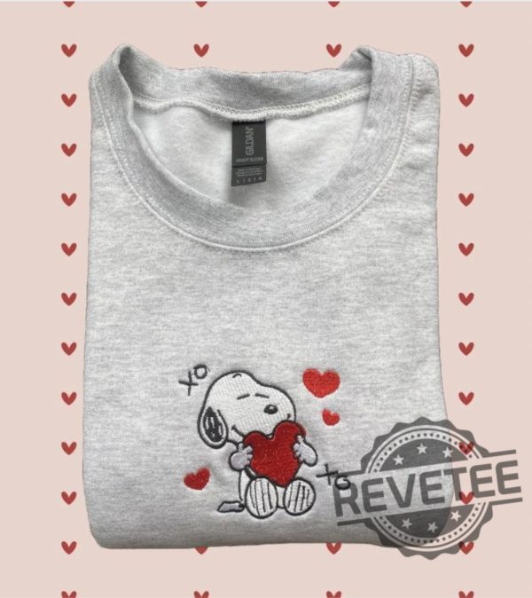 Valentines Day Snoopy Heart Embroidered Sweatshirt Hoodie Tshirt Unique Tee Embroidery Gift For Him Gift For Her revetee 1