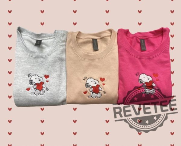 Valentines Day Snoopy Heart Embroidered Sweatshirt Hoodie Tshirt Unique Tee Embroidery Gift For Him Gift For Her revetee 1 1