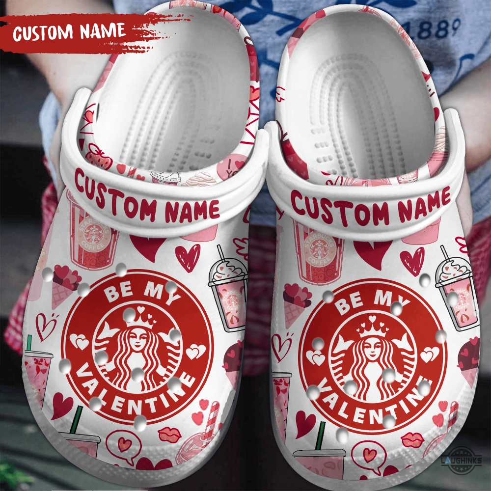 custom name starbucks be my valentine crocs