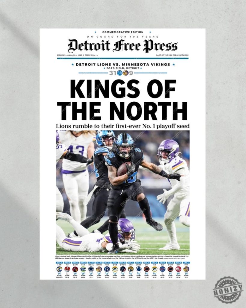 2025 Detroit Lions Historic Nfc No. 1 Seed Victory Kings Of The North Poster giftyzy 1