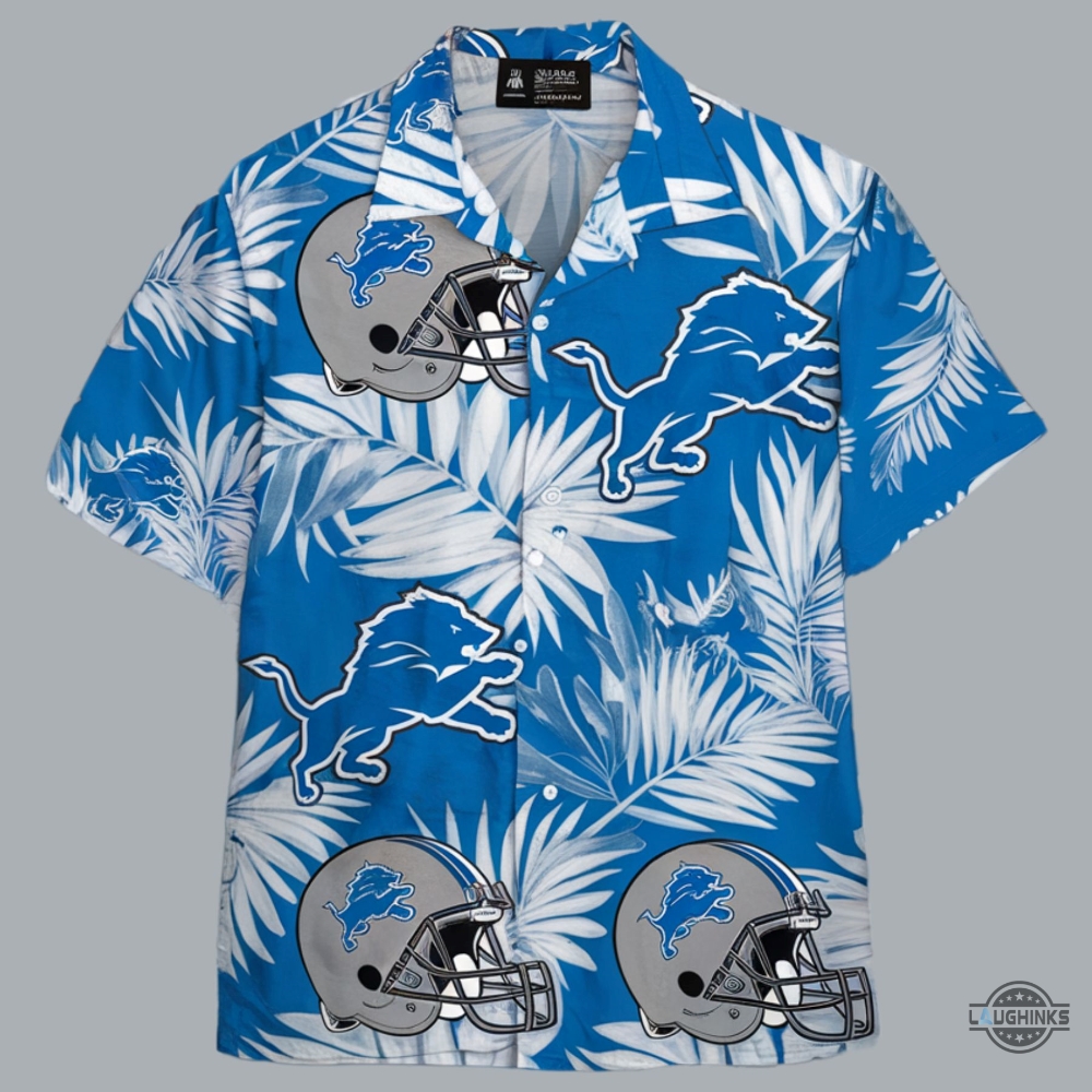 Detroit Lions Helmet Tropical Leaves Hawaiian Shirt