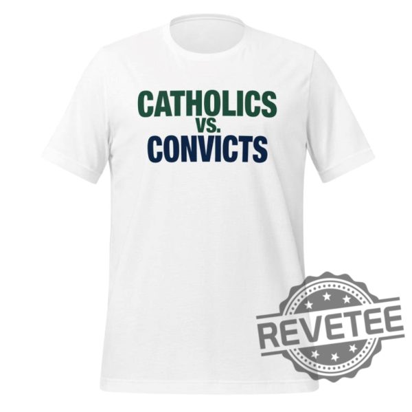 Catholics Vs Convicts Tshirt Hoodie Sweatshirt Funny Tee Gift For Fan Notre Dame Fighting Irish Miami Hurricanes Crewneck Pullover Unique revetee 1