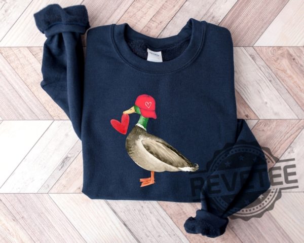 Valentine Mallard Duck Hunting Heart Hat Tshirt Hoodie Sweatshirt Funny Tee Gifts For Her Him Valentines Day Crewneck Pullover Unique revetee 1