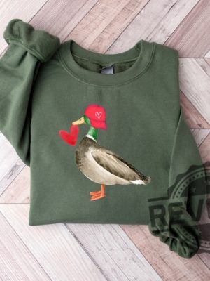 Valentine Mallard Duck Hunting Heart Hat Tshirt Hoodie Sweatshirt Funny Tee Gifts For Her Him Valentines Day Crewneck Pullover Unique revetee 1 1