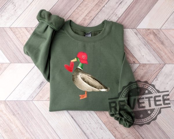 Valentine Mallard Duck Hunting Heart Hat Tshirt Hoodie Sweatshirt Funny Tee Gifts For Her Him Valentines Day Crewneck Pullover Unique revetee 1 1