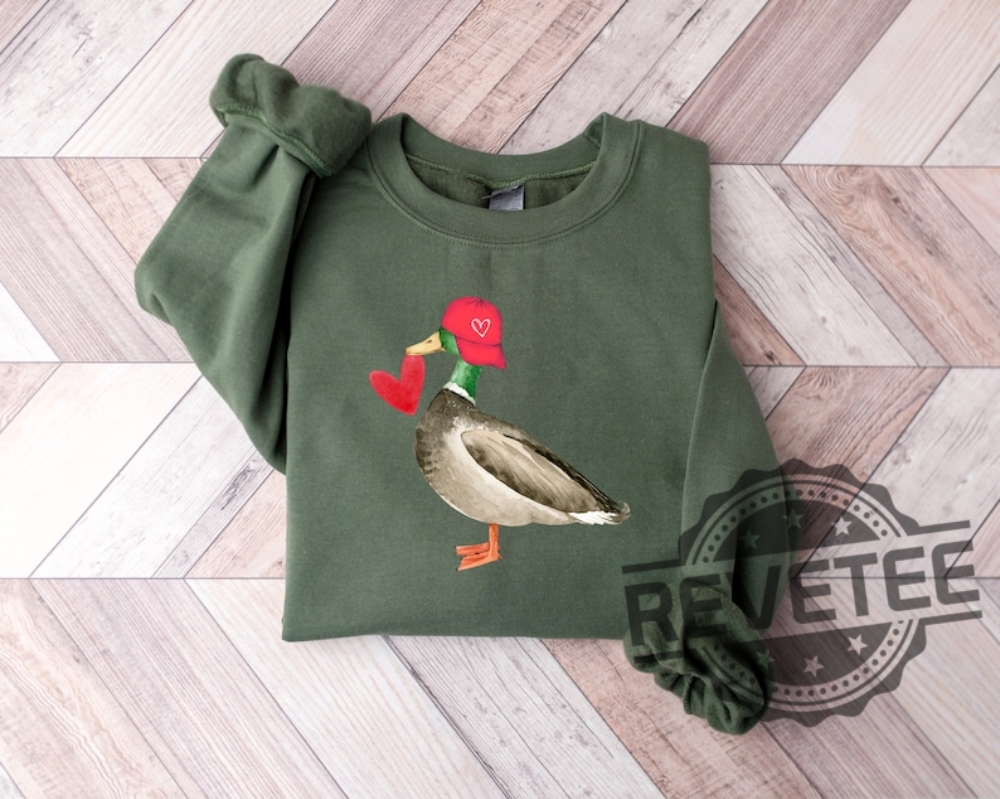 Valentine Mallard Duck Hunting Heart Hat Tshirt Hoodie Sweatshirt Funny Tee Gifts For Her Him Valentines Day Crewneck Pullover Unique