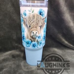 40oz blue floral highland cow stanley tumbler dupe