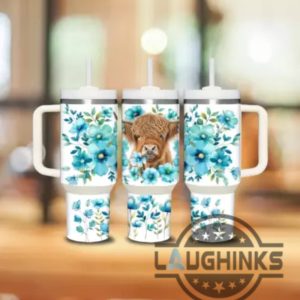 40oz blue floral highland cow stanley tumbler dupe