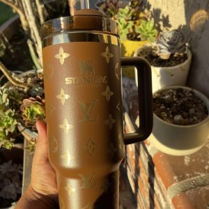 brown louis vuitton 40oz stanley engraved tumbler dupe