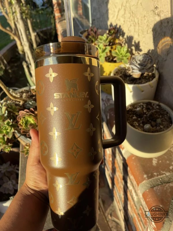 brown louis vuitton 40oz stanley engraved tumbler dupe