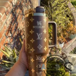 brown louis vuitton 40oz stanley engraved tumbler dupe