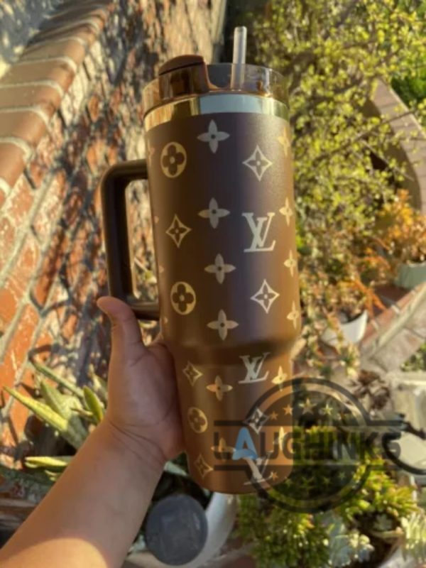 brown louis vuitton 40oz stanley engraved tumbler dupe