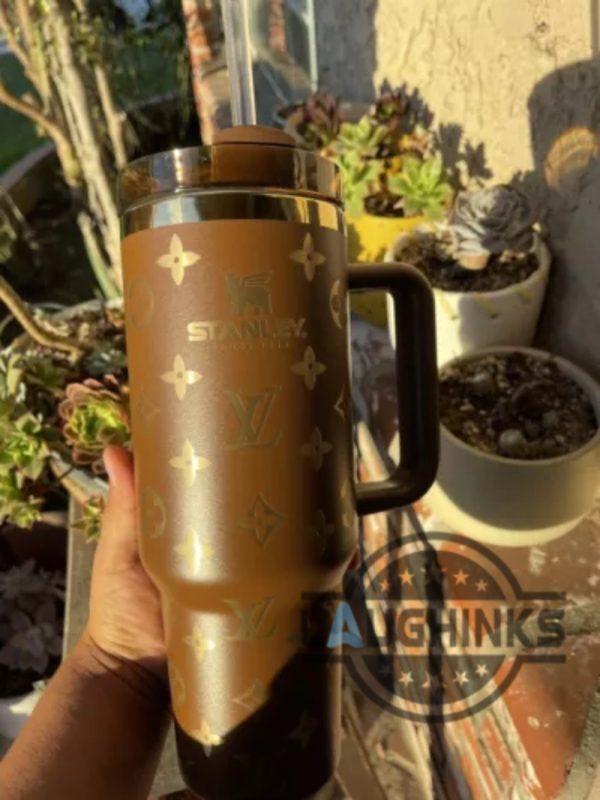 brown louis vuitton 40oz stanley engraved tumbler dupe