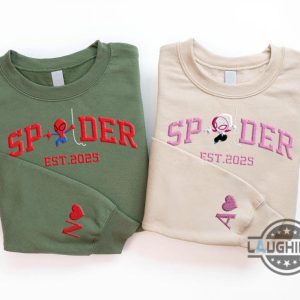 personalized spiderman and spider woman embroidered sweatshirt for couples