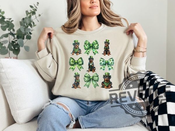 St Patrick Rottweiler Shamrock Coquette Bows Shirts Hoodie Sweatshirt Tee Gift For Fan Mens Womens Rottie Dog Mom Gifts Lucky Dog Lover New revetee 1 1
