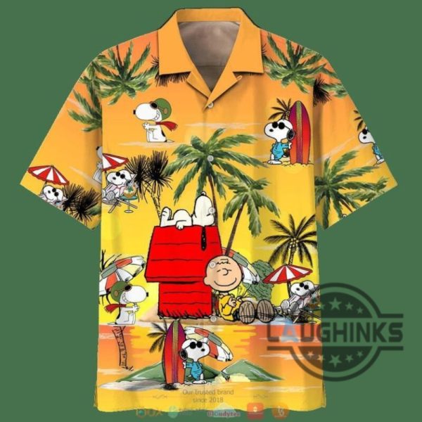 snoopy and charlie brown on the beach hawaiian shirt and shorts