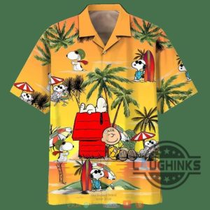 snoopy and charlie brown on the beach hawaiian shirt and shorts